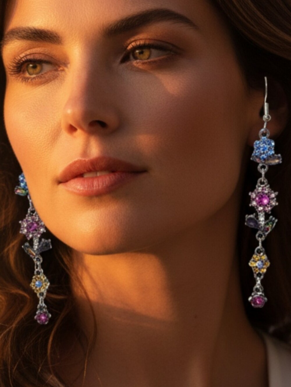 925 Sterling Silver Hook Multicolor Floral Crystal Drop Earrings for Women